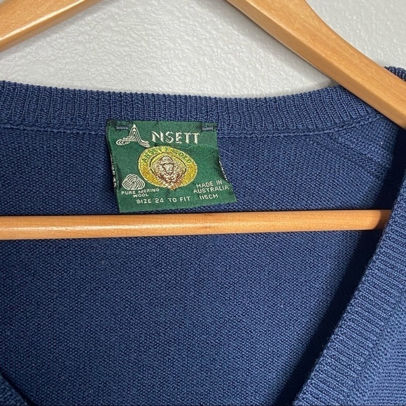 Vintage Australian Ansett Merino Pure Wool V Neck Sweater XL - Picture 2 of 7